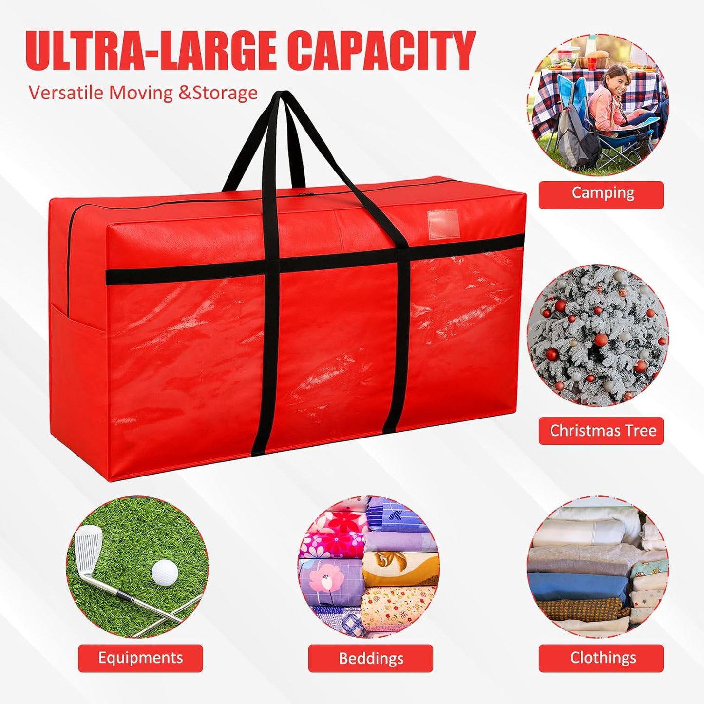 Windyun 4 Pack 57 Gallon Extra Large Moving Bags XXL Heavy Duty Storage Bag with Strong Zipper Handle Jumbo Big Tote Box Foldable for College Dorm Travel Clothes Duffle Blanket Pillow(Red)