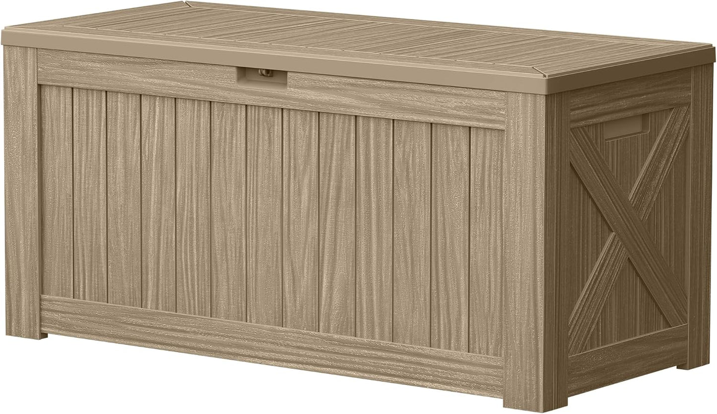 Devoko 120 Gallon Deck Box Resin Outdoor Storage Box Waterproof for Patio, Large Outdoor Storage Bench Lockable for Outside (Black)