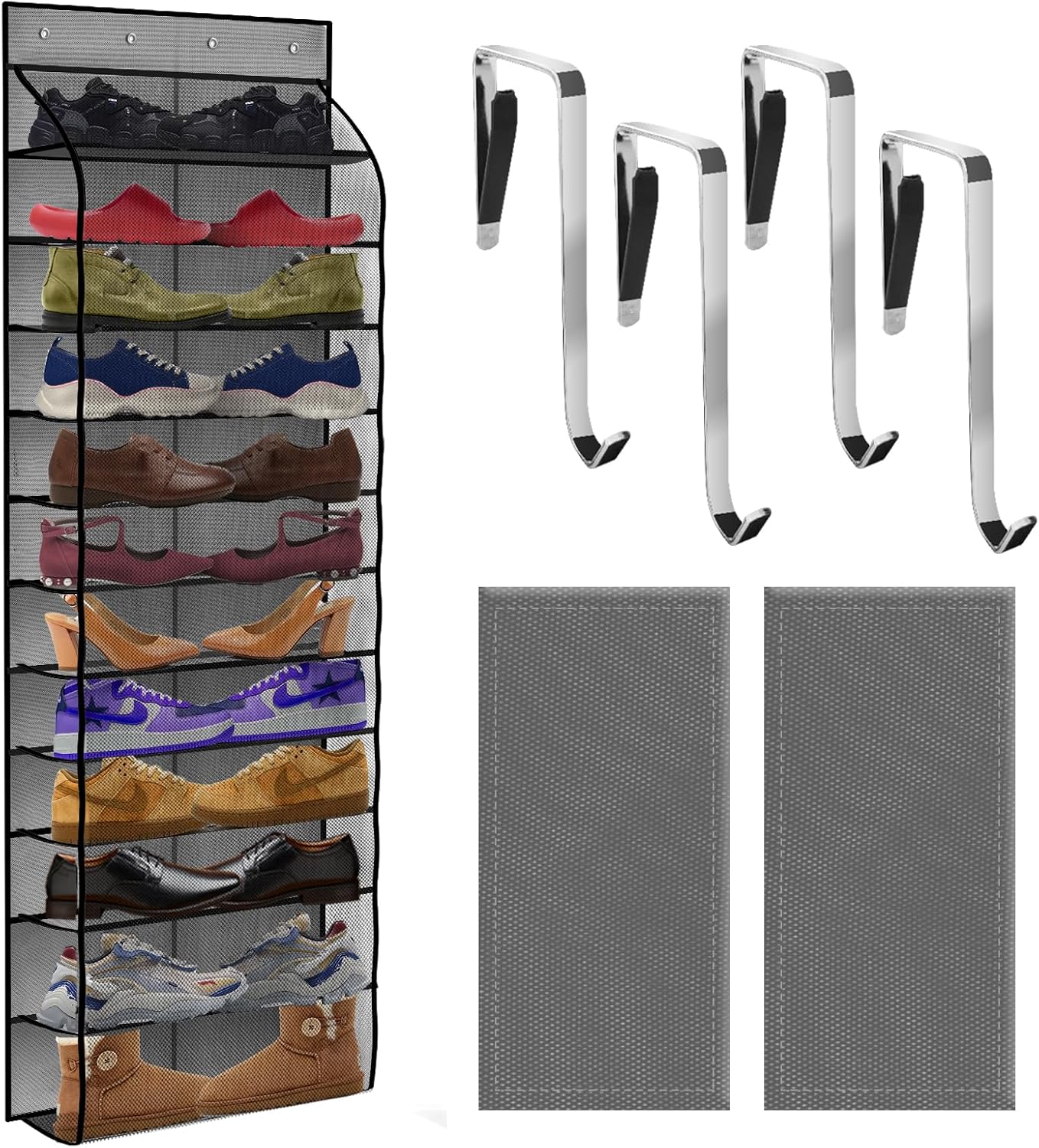 PAULONE 12 Pocket Over the Door Shoe Organizer,Reusable Breathable Large Mesh Bag Men's & Women's Sneaker Organizer,Shoe Organizer for Kids,Hanging Shoe Storage Hanging Bag (White)