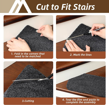 COSY HOMEER Stair Treads for Wooden Steps Non-Slip Carpet Mat,4pcs,Brown | Cut to Size,Peel and Stick,Washable,Residue Free,Self Adhesive,Stair Runner for Kid Elder Pet,28“x9”Carpet Stair Treads