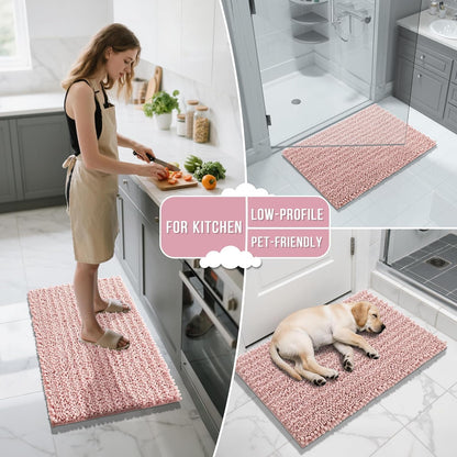 Yimobra Bathroom Rugs Non Slip Washable - Ultra Soft Absorbent Chenille Bath Mat, Quick Dry Shaggy Floor Carpet for Tub Shower, Gray Home Decor Accessories, 24x17 Inch