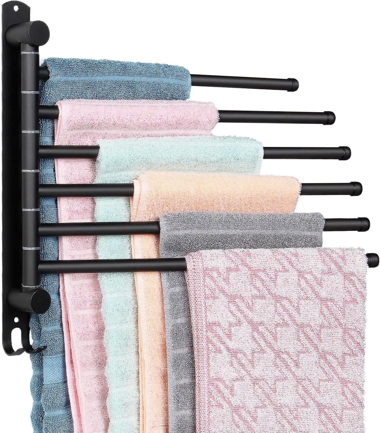 5-Arm Swivel Towel Rack - 180° Rotating Wall Mounted, 304 Stainless Steel Rustproof, Heavy Duty Bathroom Accessories, Space Saving Towel Organizer for Bathroom Kitchen Laundry - Pearl White
