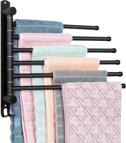 5-Arm Swivel Towel Rack - 180° Rotating Wall Mounted, 304 Stainless Steel Rustproof, Heavy Duty Bathroom Accessories, Space Saving Towel Organizer for Bathroom Kitchen Laundry - Pearl White
