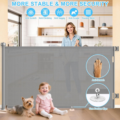 71 inch Retractable Baby Gates, EZIGO Extra Wide Baby Gate for Large Opening Extra Long Mesh Gate for Kids or Pet Dog Gate Child Safety Gate for Stairs Hallways Doorway Indoor Outdoor, Gray