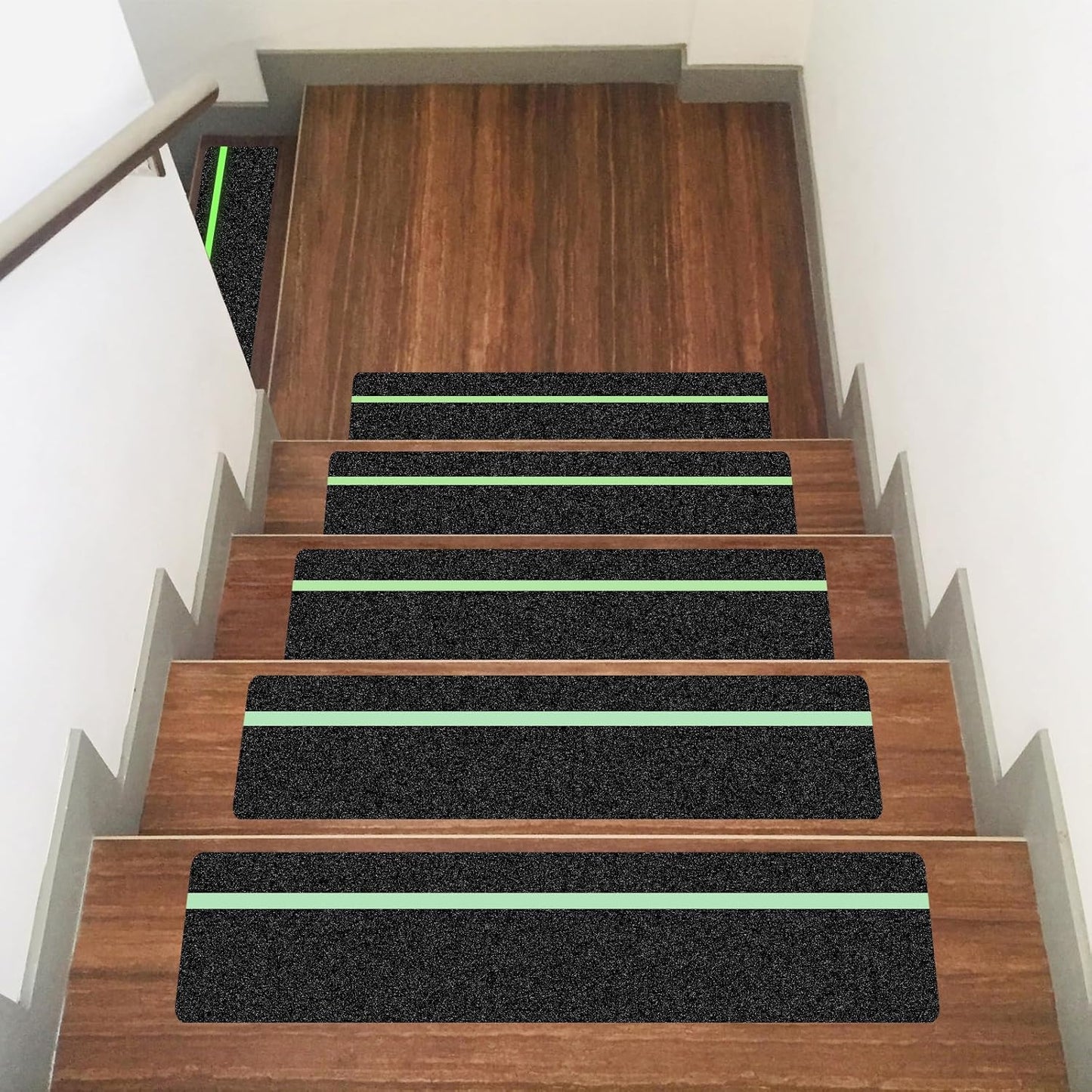 10 Pack 6” x 30” Anti Slip Traction Treads with Glow in The Dark Stripe, Outdoor Waterproof Non Skid Pre-Cut Tape with Roller, High Traction Friction Abrasive Adhesive for Stairs Step
