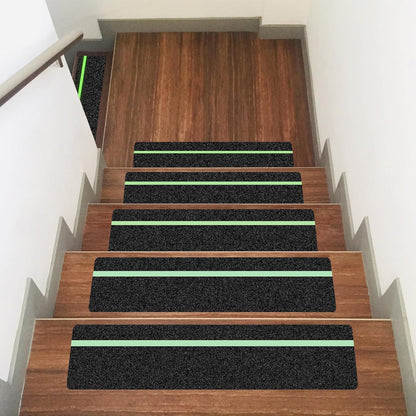 10 Pack 6” x 30” Anti Slip Traction Treads with Glow in The Dark Stripe, Outdoor Waterproof Non Skid Pre-Cut Tape with Roller, High Traction Friction Abrasive Adhesive for Stairs Step