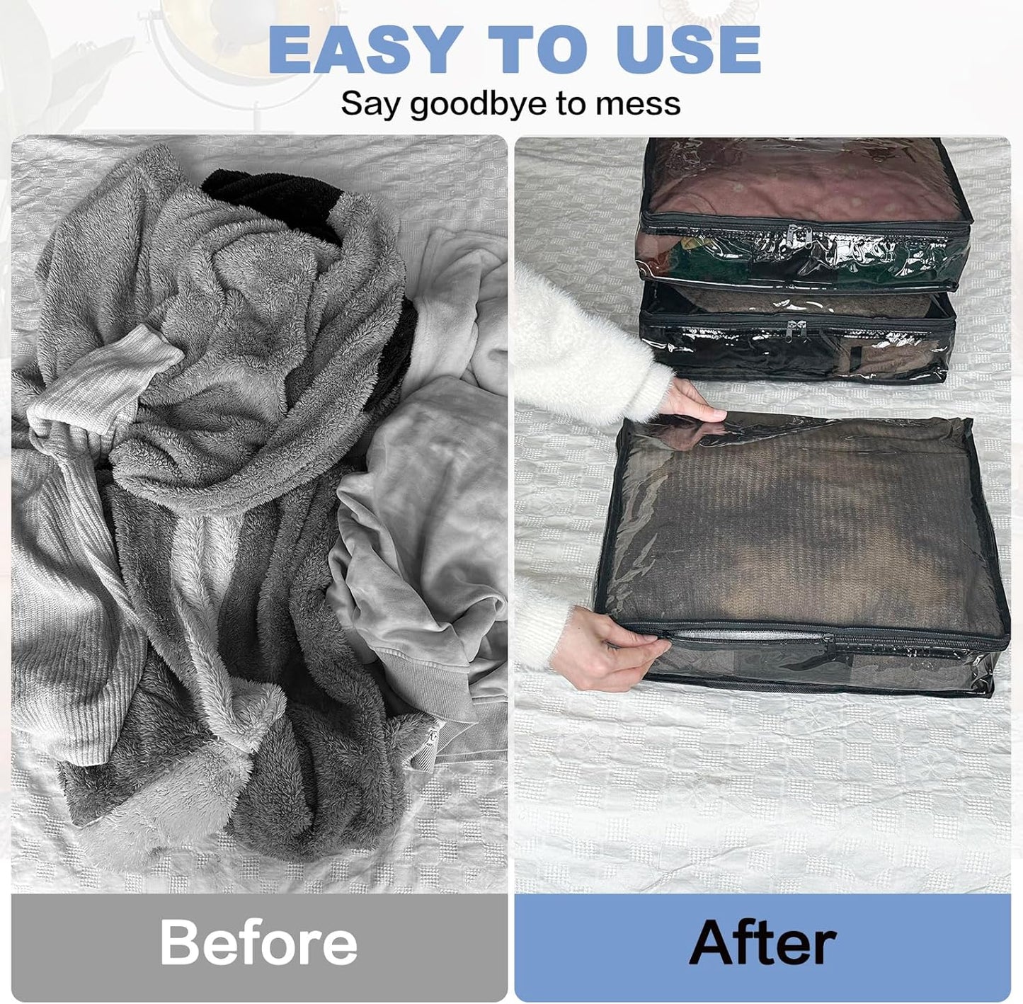 Clear Zippered Storage Bags Plastic Sweater Storage Bags with Zipper 6 Packs Clothing Organizer for Blankets Linen Sweater Bed Sheet Quilt Clothes Pillow (15.7 x 13.8 x 3.9 Inch, White)