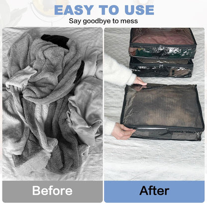 Clear Zippered Storage Bags Plastic Sweater Storage Bags with Zipper 6 Packs Clothing Organizer for Blankets Linen Sweater Bed Sheet Quilt Clothes Pillow (15.7 x 13.8 x 3.9 Inch, White)