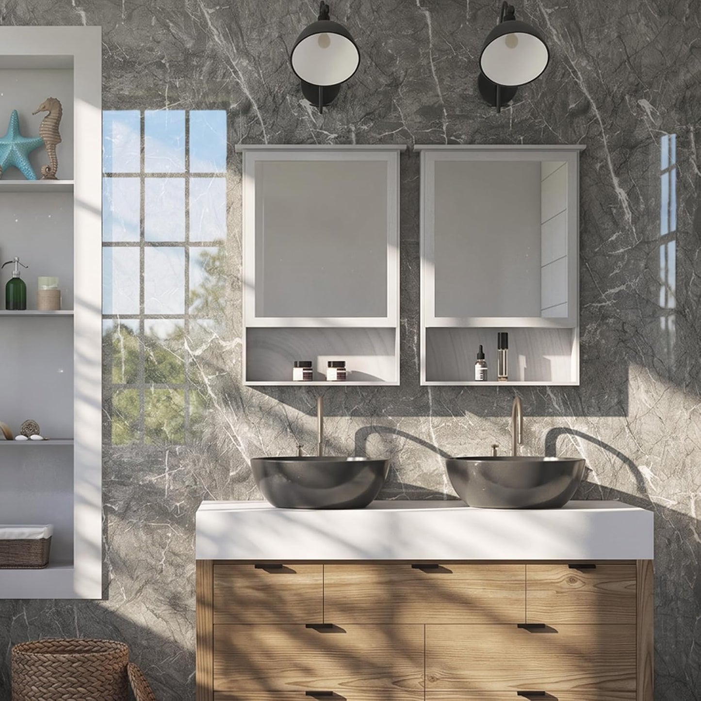Marble Peel and Stick Waterproof Wall Paneling, 118" x 47" Carrara White Matte Finish Self-Adhesive Backsplash Tile Vinyl Wall Panel for Kitchen Bathroom Wall Decor, Covers 38.75 Sq. Ft.