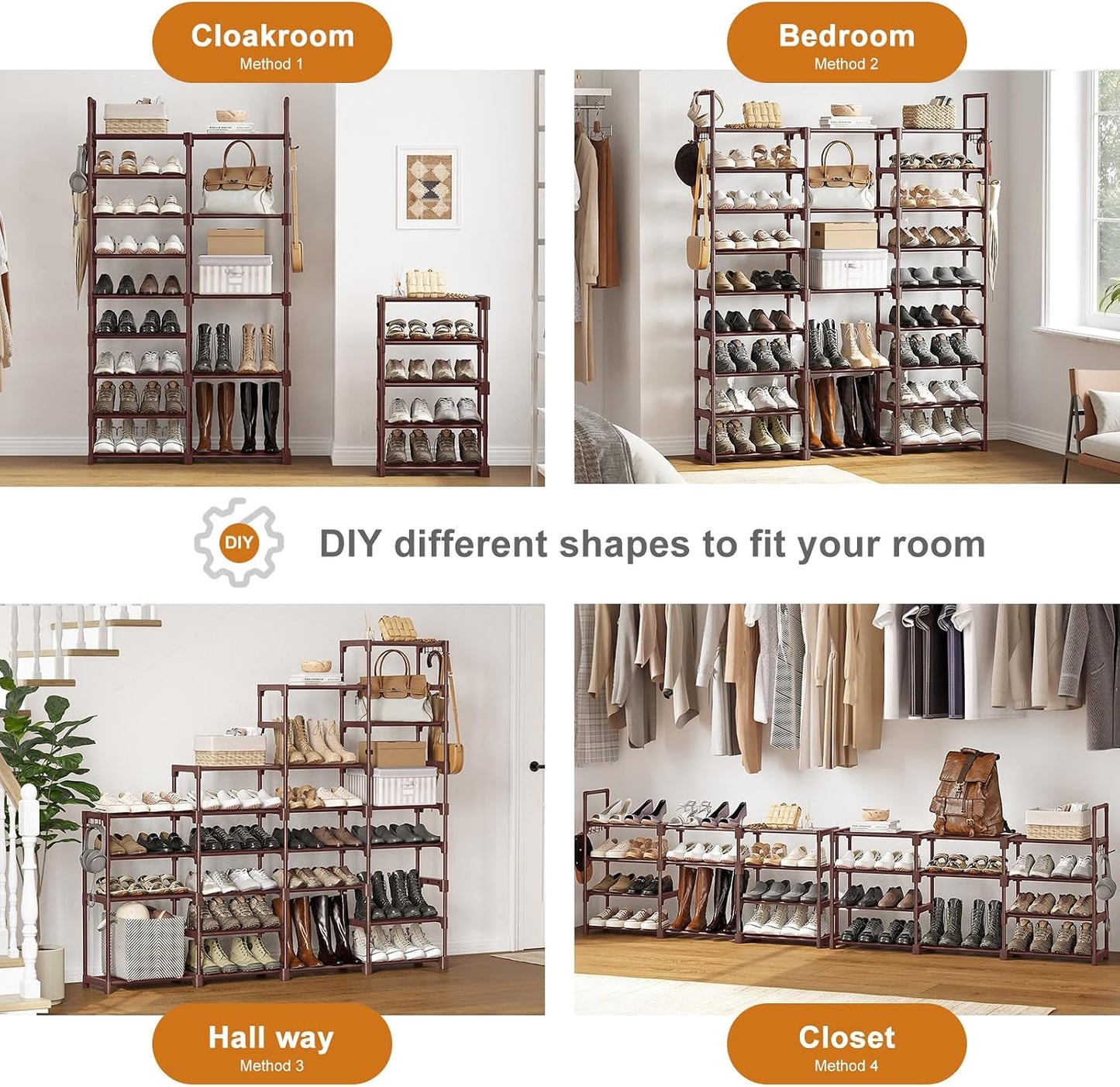 WOWLIVE 9 Tiers Large Shoe Rack Storage Organizer for Closet 50-55 Pairs Shoe Tower Unit Shelf Stackable Shoe Rack with Metal Pipes Plastic Connectors Black(SSS3B9)