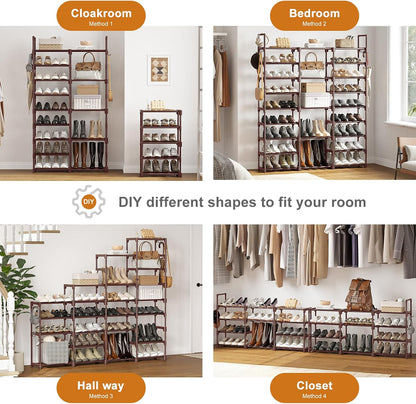 WOWLIVE 9 Tiers Large Shoe Rack Storage Organizer for Closet 50-55 Pairs Shoe Tower Unit Shelf Stackable Shoe Rack with Metal Pipes Plastic Connectors Black(SSS3B9)