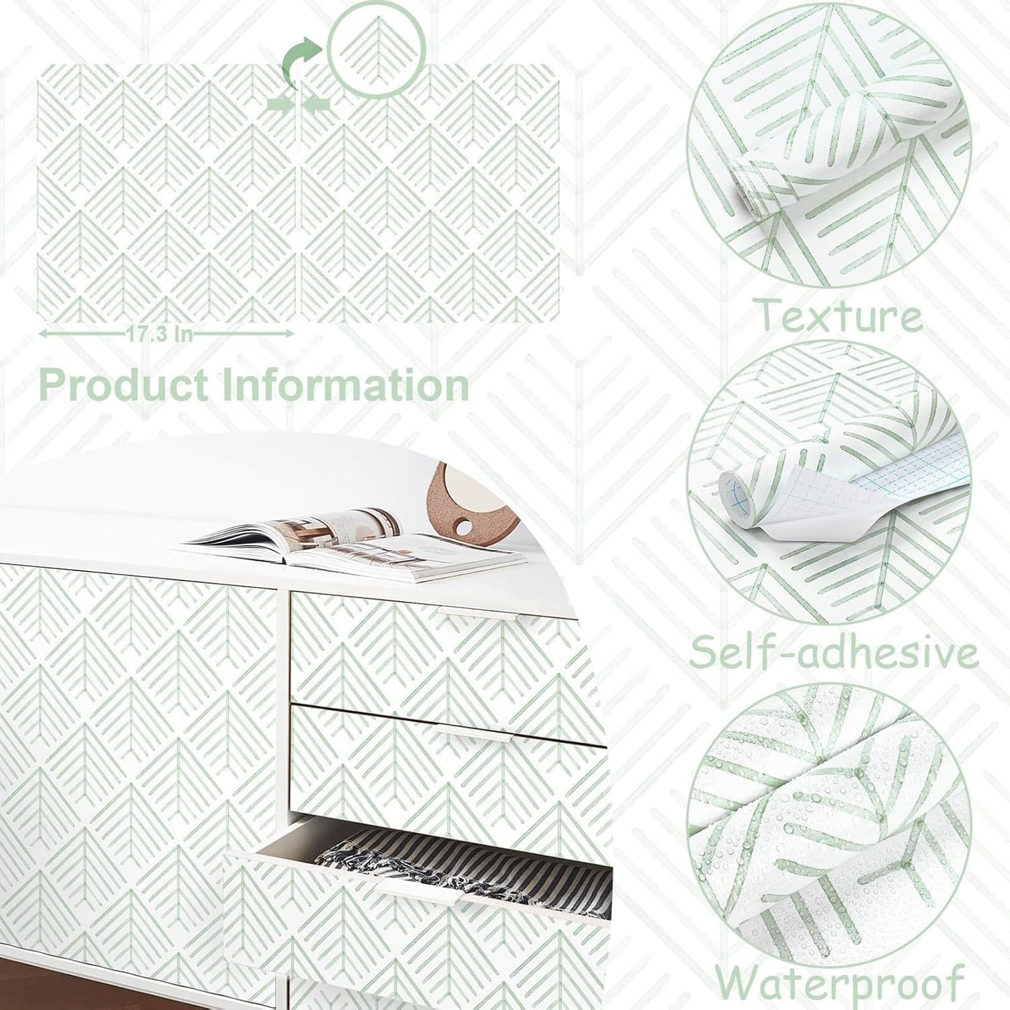 Heroad Boho Peel and Stick Wallpaper Beige Renter Friendly Wall Paper Peel and Stick Modern Contact Paper Neutral Geometric Wallpaper for Bedroom Bathroom Cabinets Decor Vinyl Waterproof 17.3"x78.7"