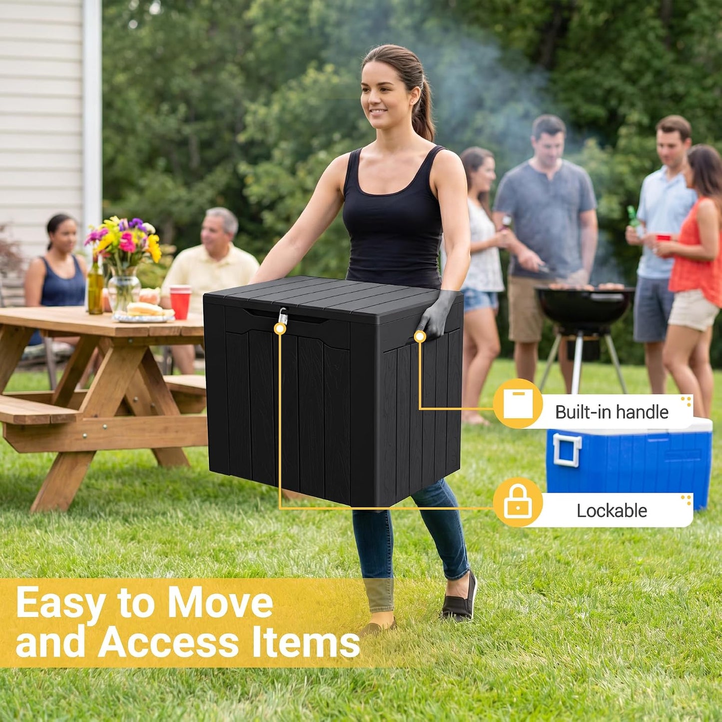 Greesum 31 Gallon Resin Deck Box All Weather Outdoor Storage Boxes for Patio Furniture Set,Outdoor Toys,Garden Tools,Black