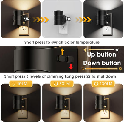 L LOHAS LED Night Light, Bubble Night Lights Plug into Wall,2 Pack 3000K/4000k/5000K Adjustable Color Temperature Night Light,Dimmable Nightlights with Dusk to Dawn Sensor for Rooms Bathroom Hallway