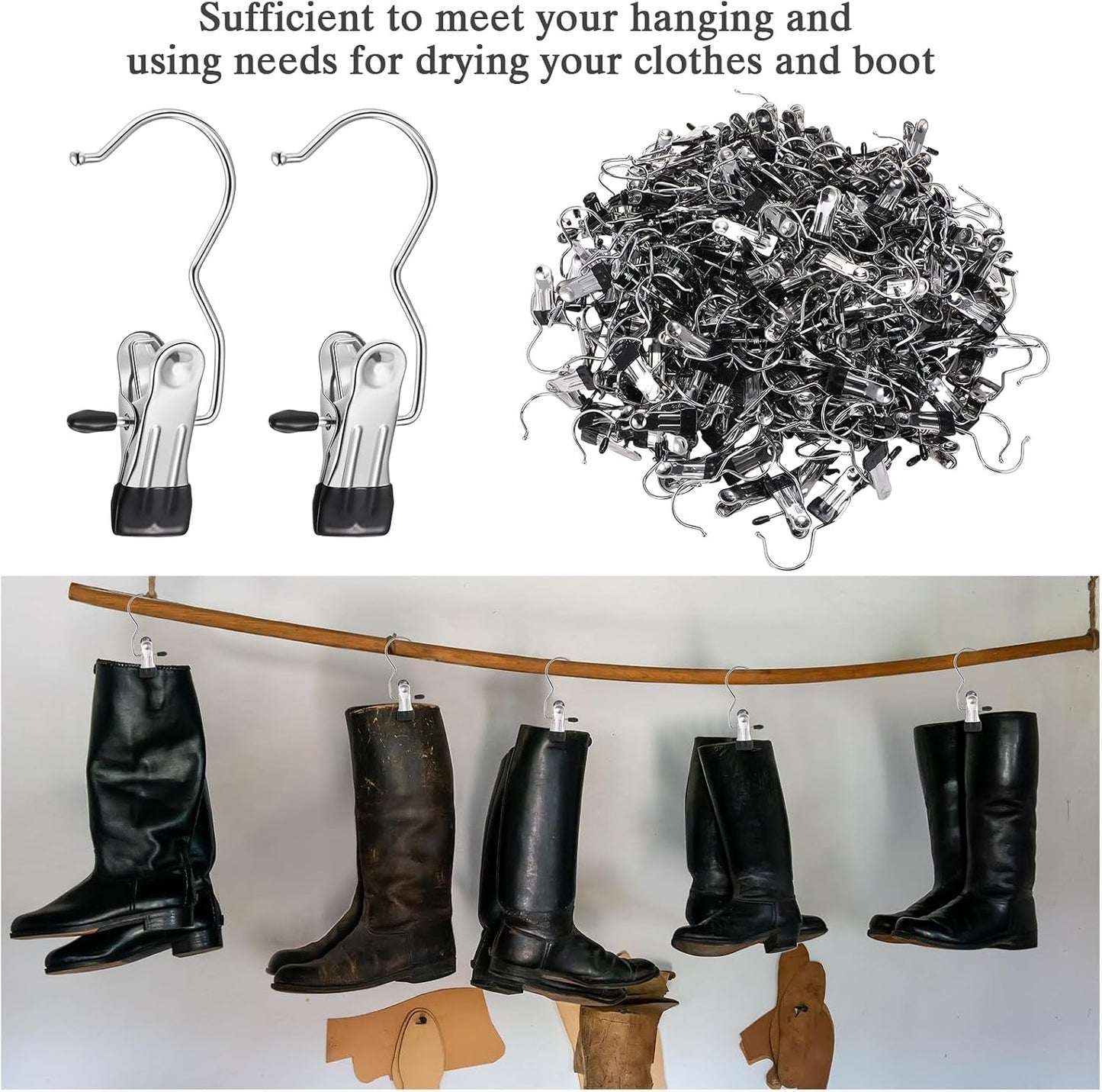 Yinder 150 Pcs Boot Hangers Clips Laundry Hooks Hanging Stainless Steel Clothes Pins Portable Clip Hangers for Closet Travel Socks Pants Handbags Hats Towels (Beige)