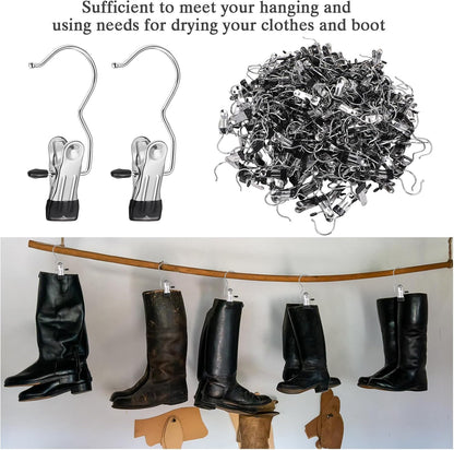 Yinder 150 Pcs Boot Hangers Clips Laundry Hooks Hanging Stainless Steel Clothes Pins Portable Clip Hangers for Closet Travel Socks Pants Handbags Hats Towels (Beige)