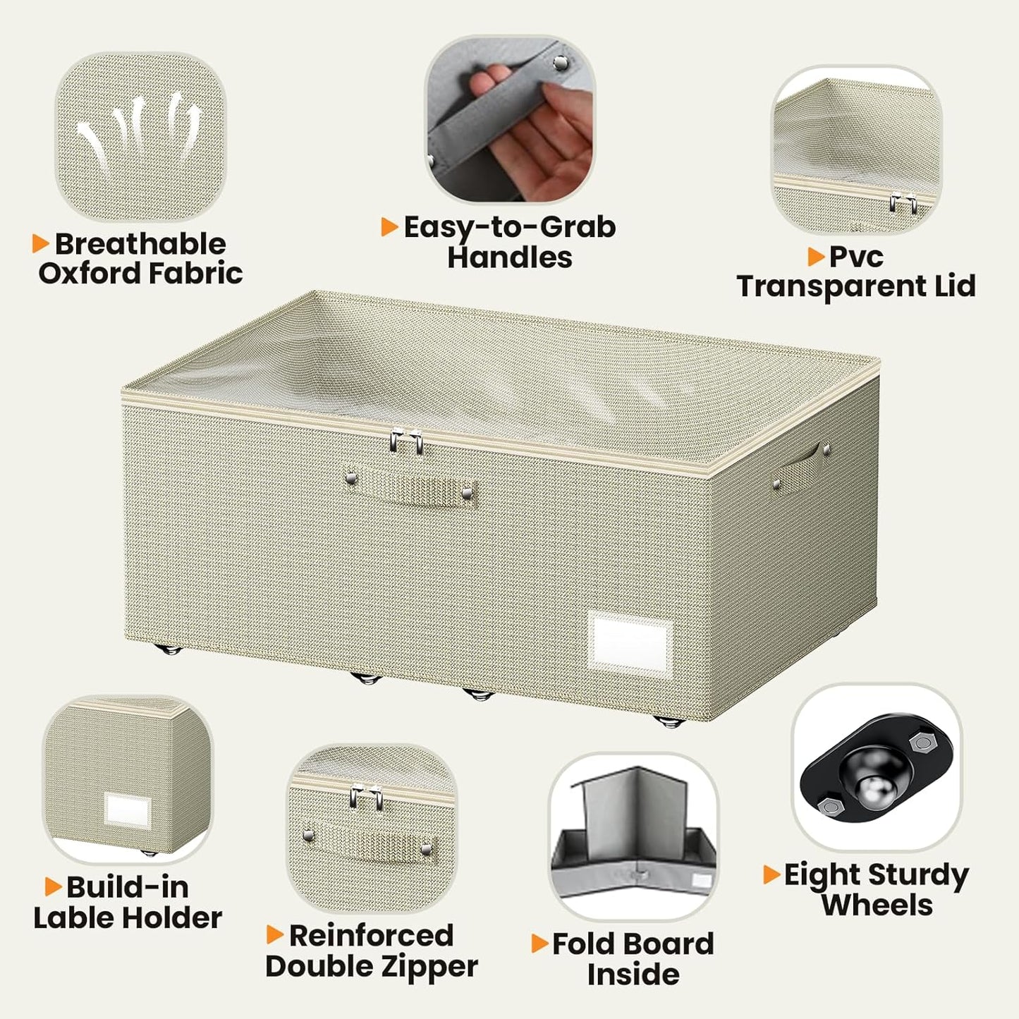 Dayacoco Under Bed Storage With Wheels,10in Underbed Storage Containers 65L | Large Capacity Underbed Storage, No Assembly Required Rolling Under Bed Storage for Clothes Blankets Shoes Beige