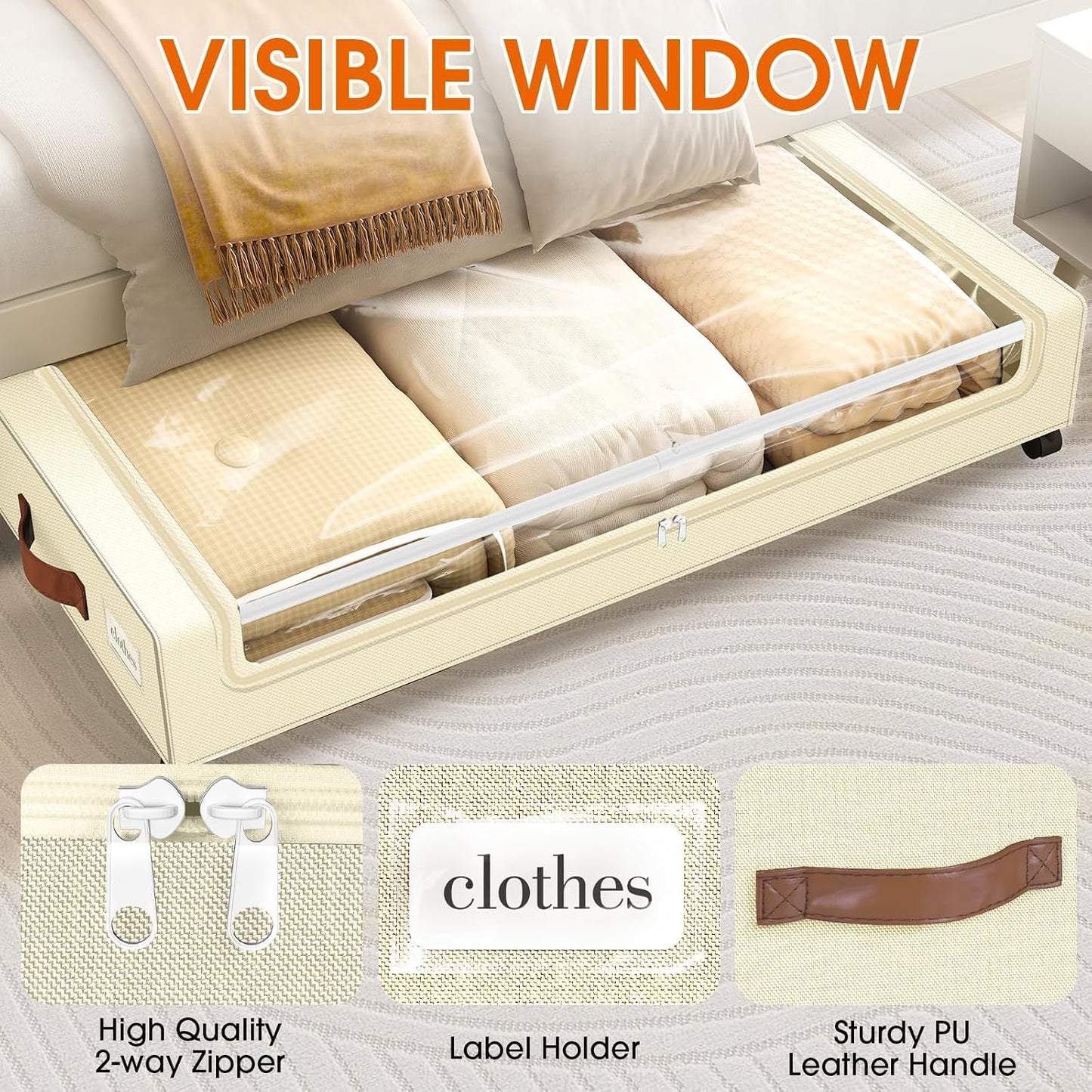 SpaceHacks Under Bed Storage with Wheels 2Pack Storage Containers with Clear Window&Label Under Bed Drawers Rolling Under Bed Storage for Clothes,Shoes, Blankets (30.71 x 16.93 x 6.69 in, Dark Grey)