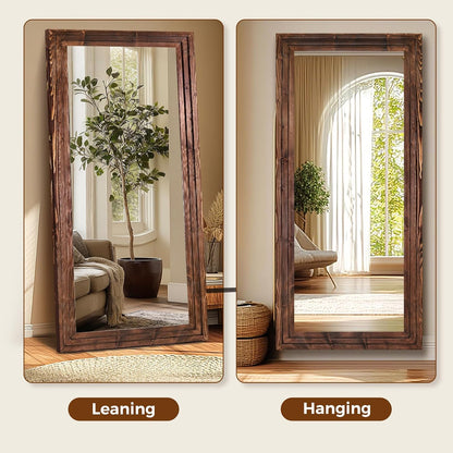 65"x22" Full Length Mirror Solid Wood Frame Floor Mirror with Stand for Living Room, Bedroom Hanging Standing or Leaning, Brown