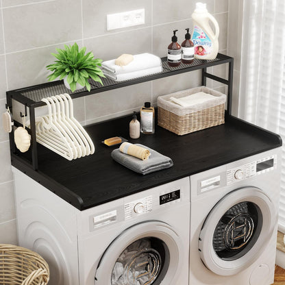 Washer Dryer Countertop with Shelf, Washer Dryer Topper, Solid Wood Washers and Dryers Countertop, 54" Width x 27.5" Depth Laundry Countertop for Laundry Room Organization and Storage, Black
