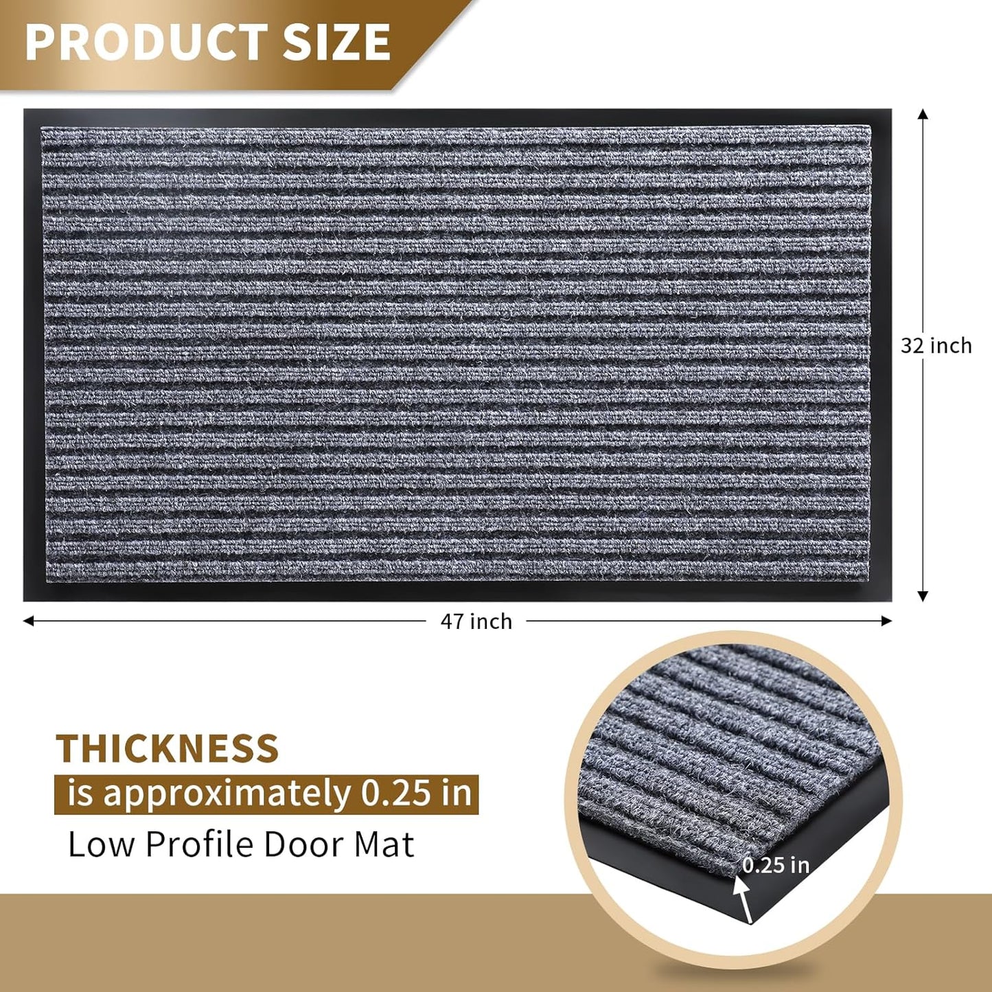 Yimobra Welcome Mat, Heavy Duty Sturdy Door Mats for Home Entrance Outdoor Indoor, Front Doormat for Outside Patio Floor Entry Porch Garage Office, Waterproof, Low Profile, 29.5x17, Black Grey