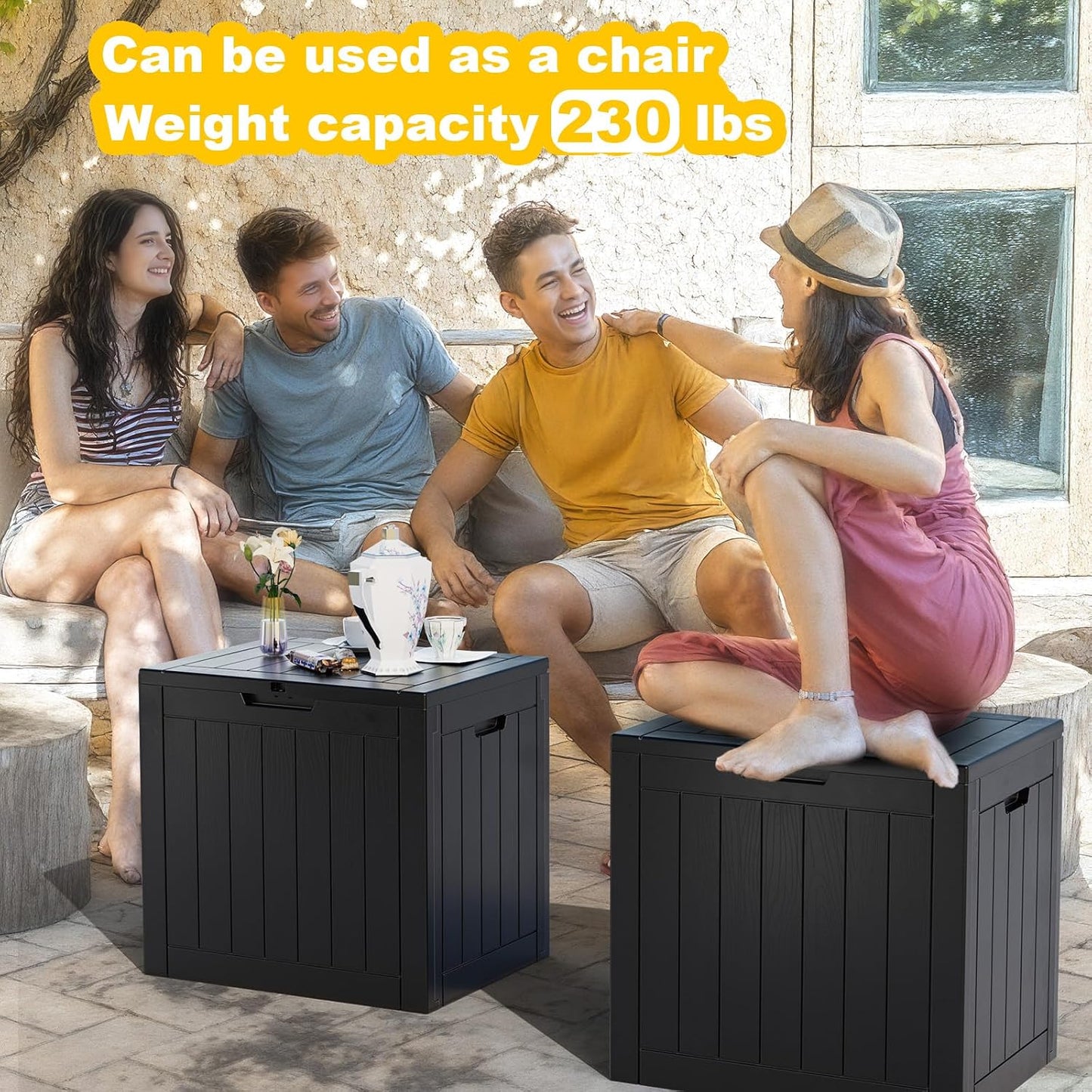 PatioZen 50 Gallon Deck Box Outdoor, Weatherproof Resin Patio Storage Box, Waterproof Outdoor Storage Boxes with Lid Lockable for Cushions, Garden Tools,Grey