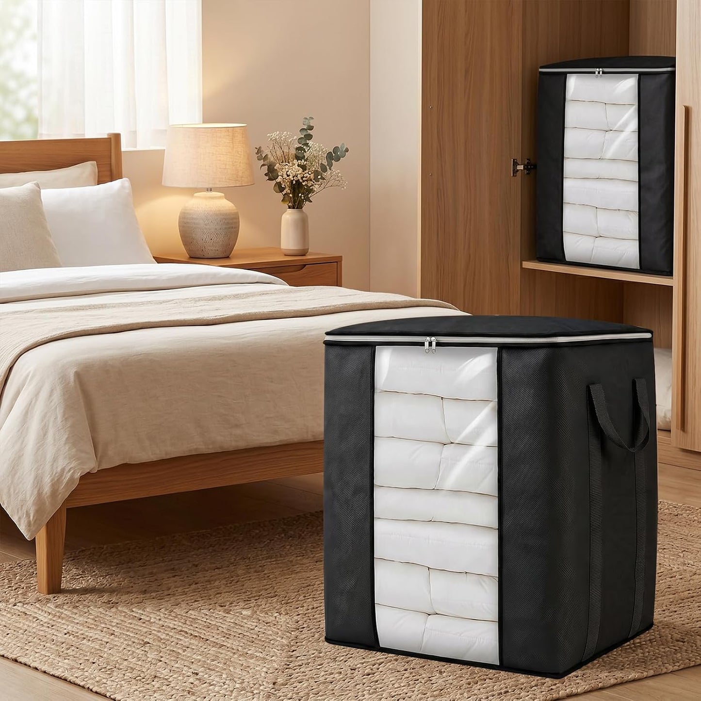 Fixwal Extra Large Blanket Storage Bags 120L Comforter Storage Bags with Reinforced Handles Breathable Clothes Storage Containers for King Comforter Bedding Pillow Sheet Grey