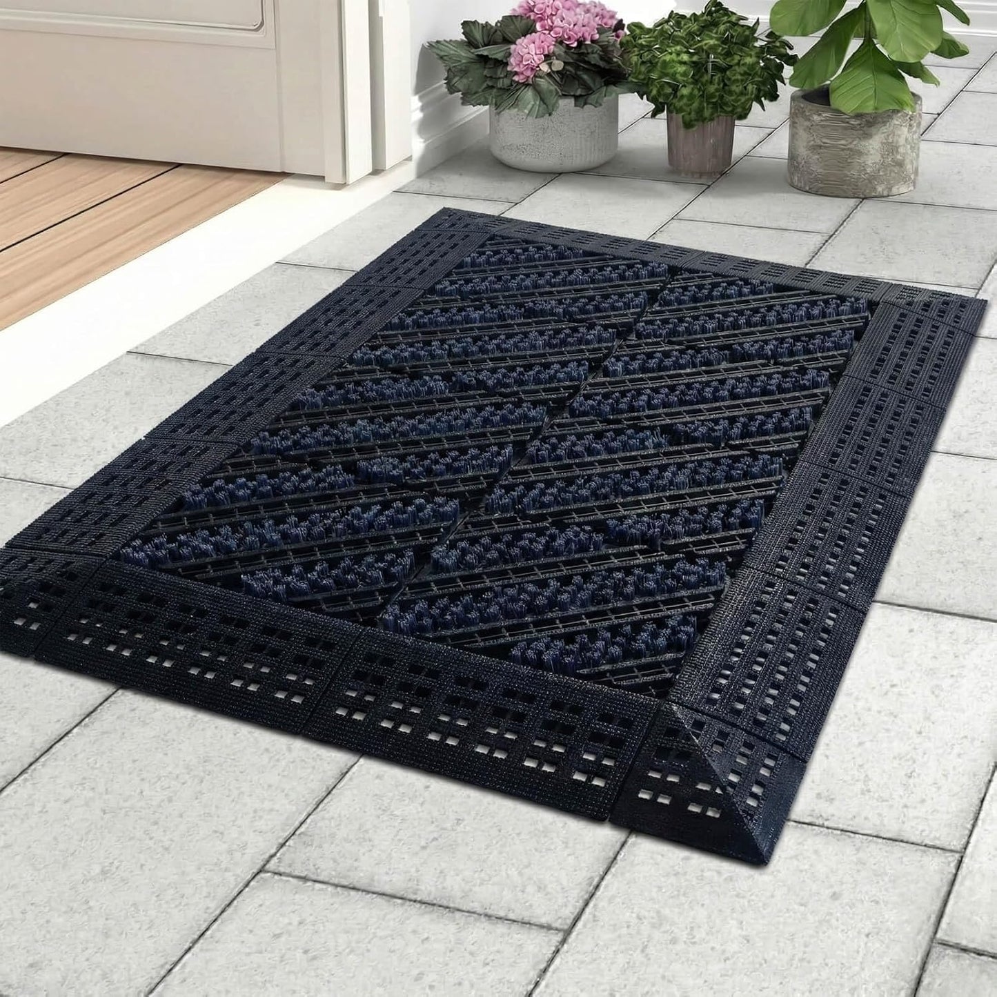 Heavy Duty Boot Scraper Doormat, 1.37" Extra Thick Outdoor Entrance Mat with Stiff Nylon Bristles, All-Weather Waterproof Mud Scrubber, 29.5" x 17.5"