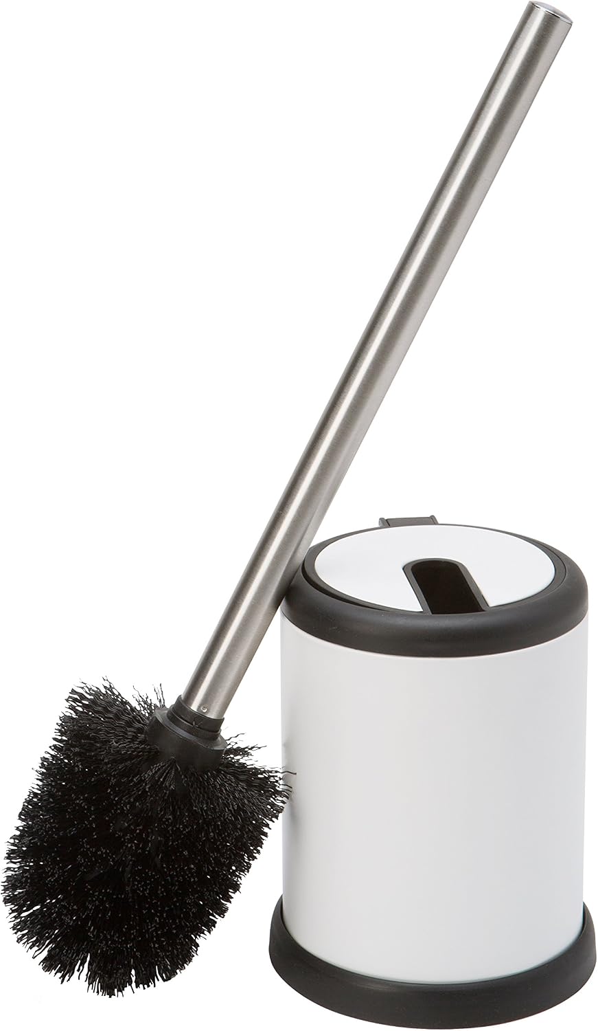 Bath Bliss Toilet Brush and Holder | Self Closing Lid | 360 Degree Brush Head | Bathroom Cleaning | Compact Size | Storage and Organization | Stainless Steel