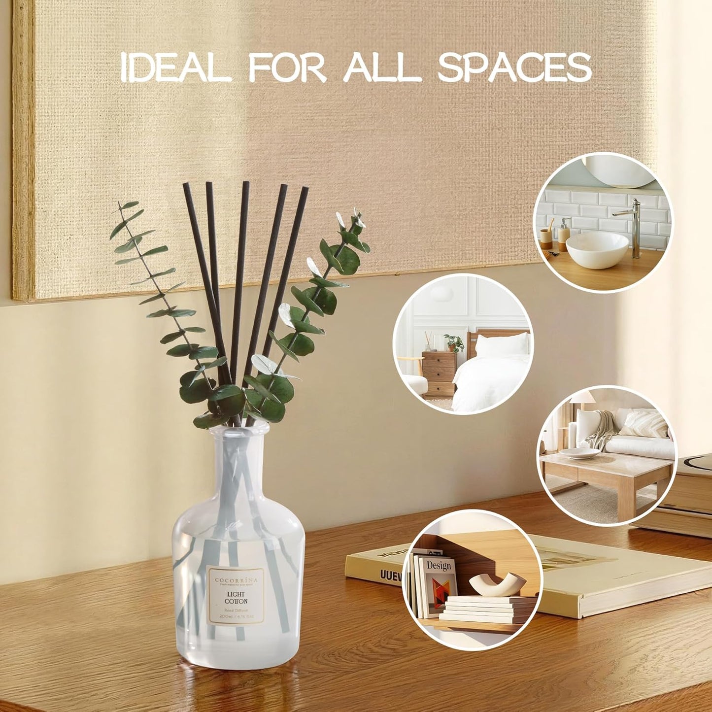 COCORRÍNA Wild Mint & Eucalyptus Reed Diffuser – 6.76 oz Essential Oil with 8 Reeds & Real Eucalyptus Sticks, Home Fragrance for Bedroom or Bathroom Décor