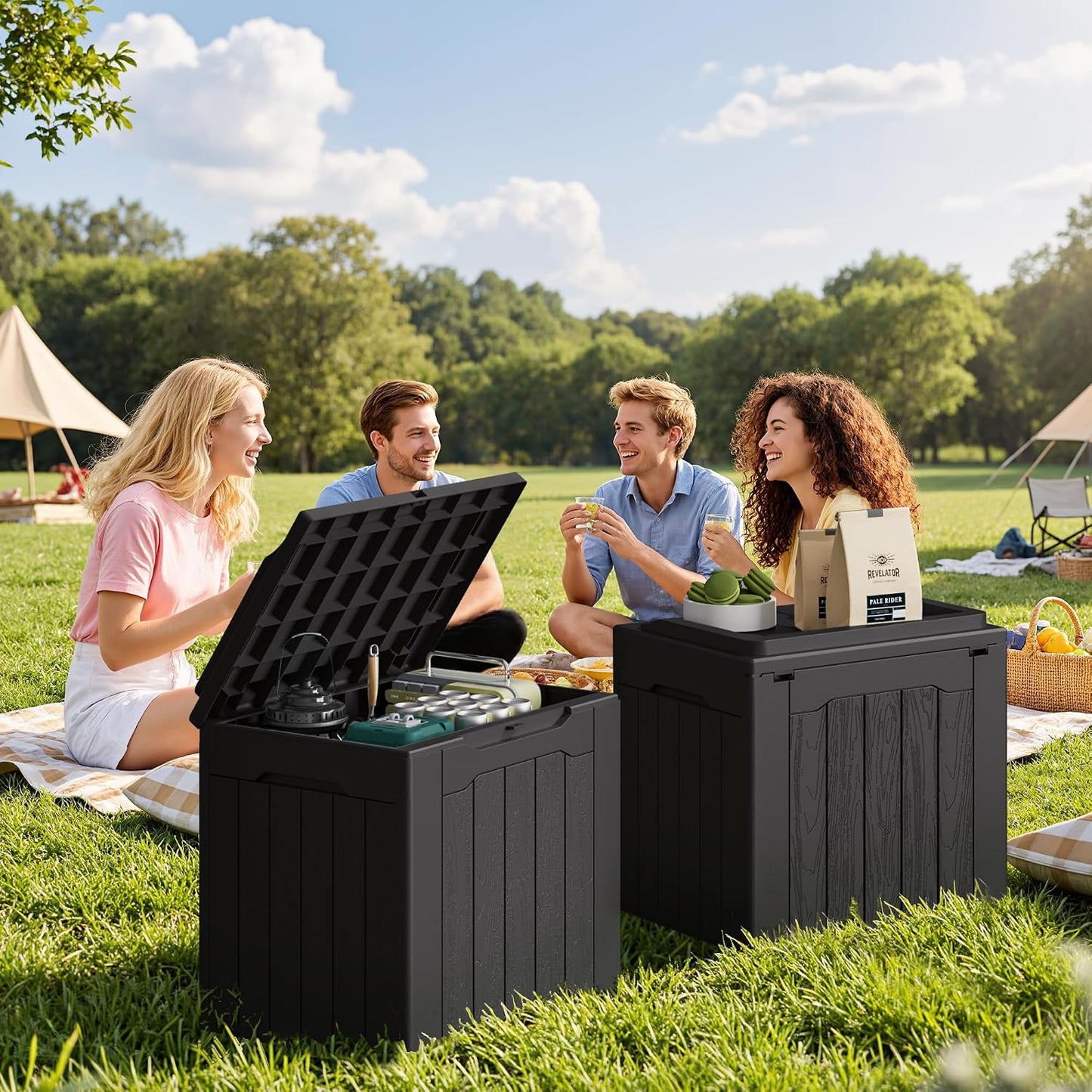 JUMMICO 31 Gallon Resin Deck Box Waterproof Indoor Outdoor Storage Boxes for Patio Furniture Cushions and Garden Tools (Brown)
