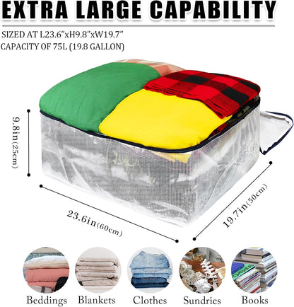 Clear Storage Bags with Zipper, 75L Extra Large Capacity - Closet, Underbed Storage Organizer for Clothes, Bedding, Comforter, Pillow & Blanket (2)