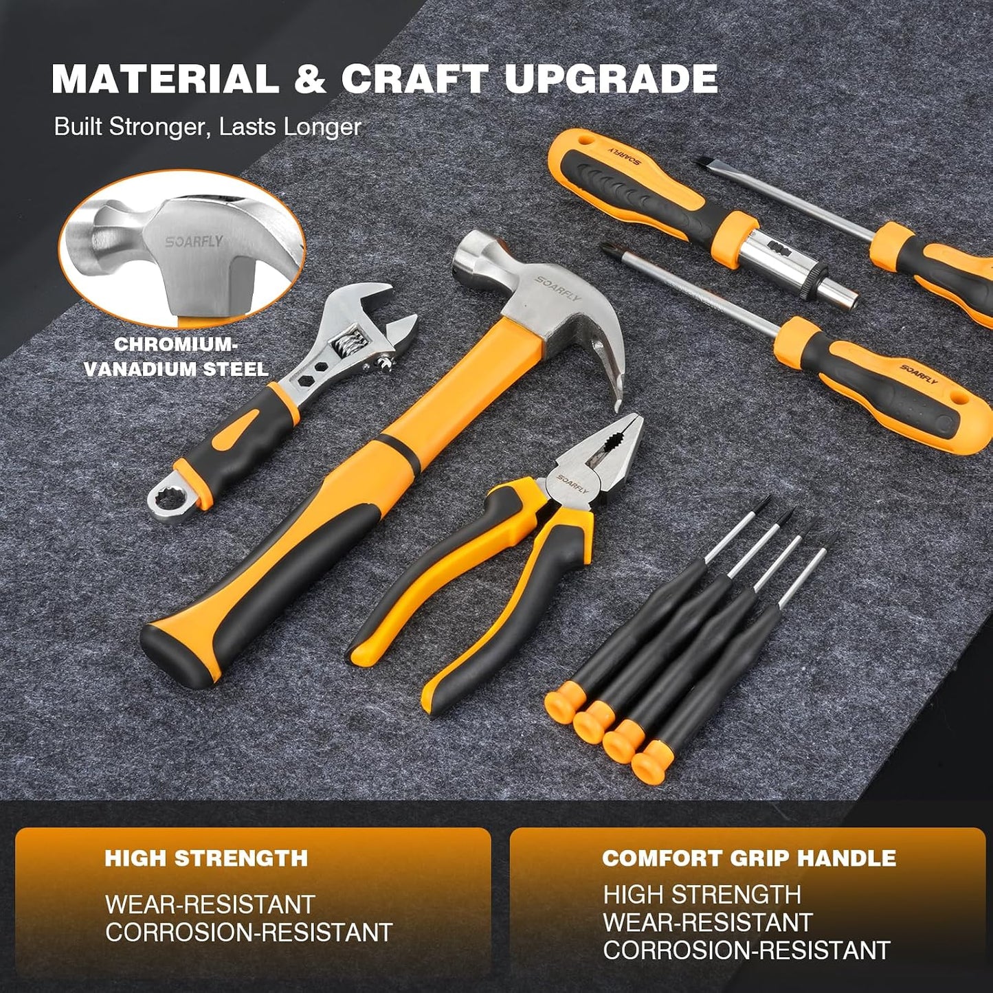 Upgraded 180 Piece Tool Set, Tool Kit with 8V Cordless Drill Set, General Household Hand Drill Kit for Men and Women, Plastic Storage Toolbox for DIYers, Home Maintenance and Everyday Repairs(Orange)