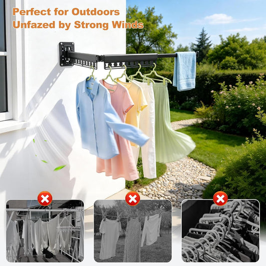 Wall Mounted Clothes Drying Rack Foldable, Windproof Aluminum Laundry Drying Rack Clothing, Retractable Space-Saving Drying Racks for Laundry Room Balcony Bathroom, Indoor/Outdoor Use