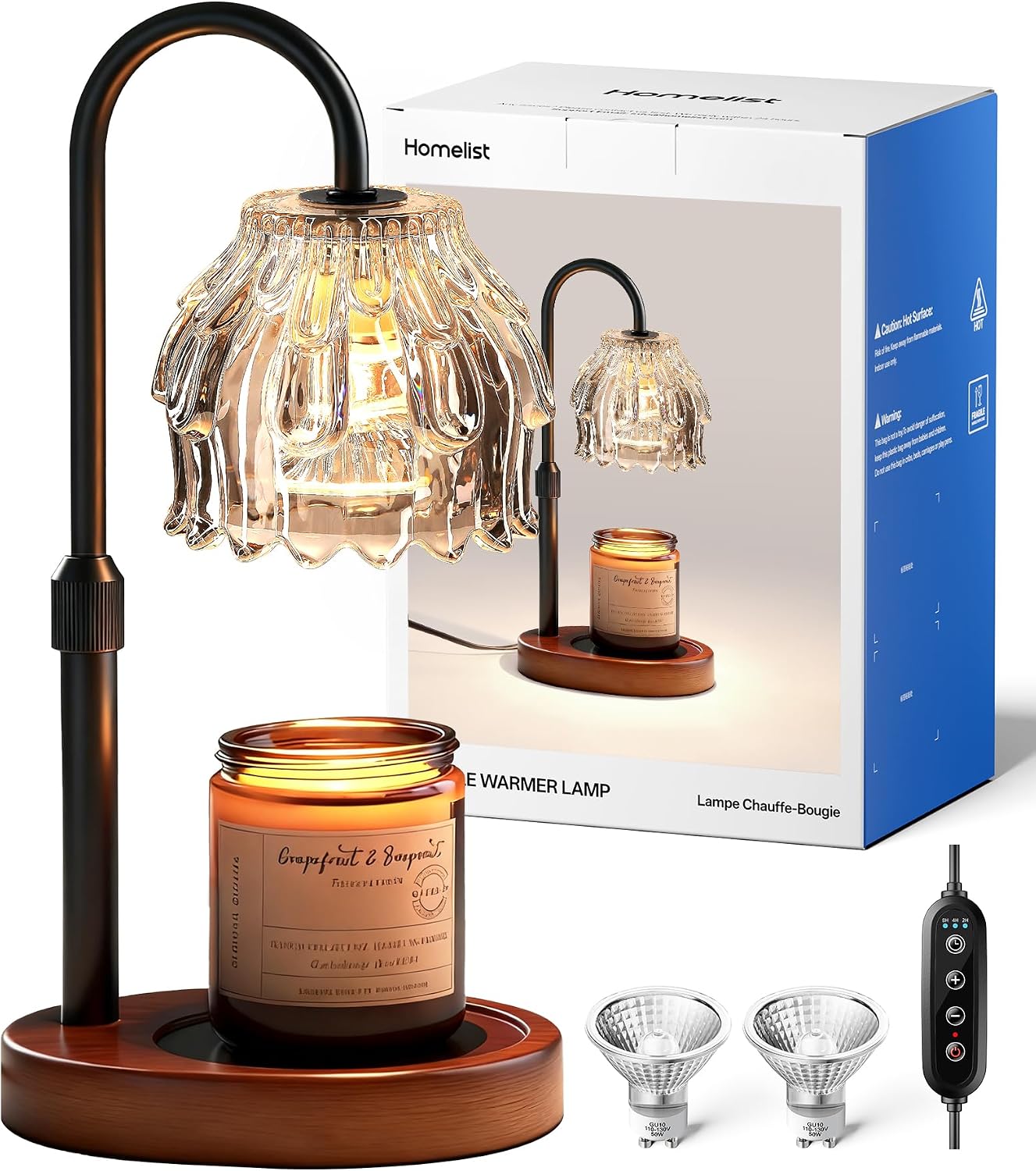 Homelist Candle Warmer Lamp with Timer Dimmer, Electric Wax Melter Warmer | Flower Adjustable Height Candle Warmer with 2 GU10 Bulbs for Women/Sister/Mom, Gifts for Birthday/Mother Day, Home Decor