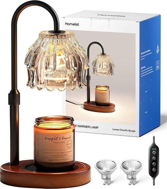 Homelist Candle Warmer Lamp with Timer Dimmer, Electric Wax Melter Warmer | Flower Adjustable Height Candle Warmer with 2 GU10 Bulbs for Women/Sister/Mom, Gifts for Birthday/Mother Day, Home Decor