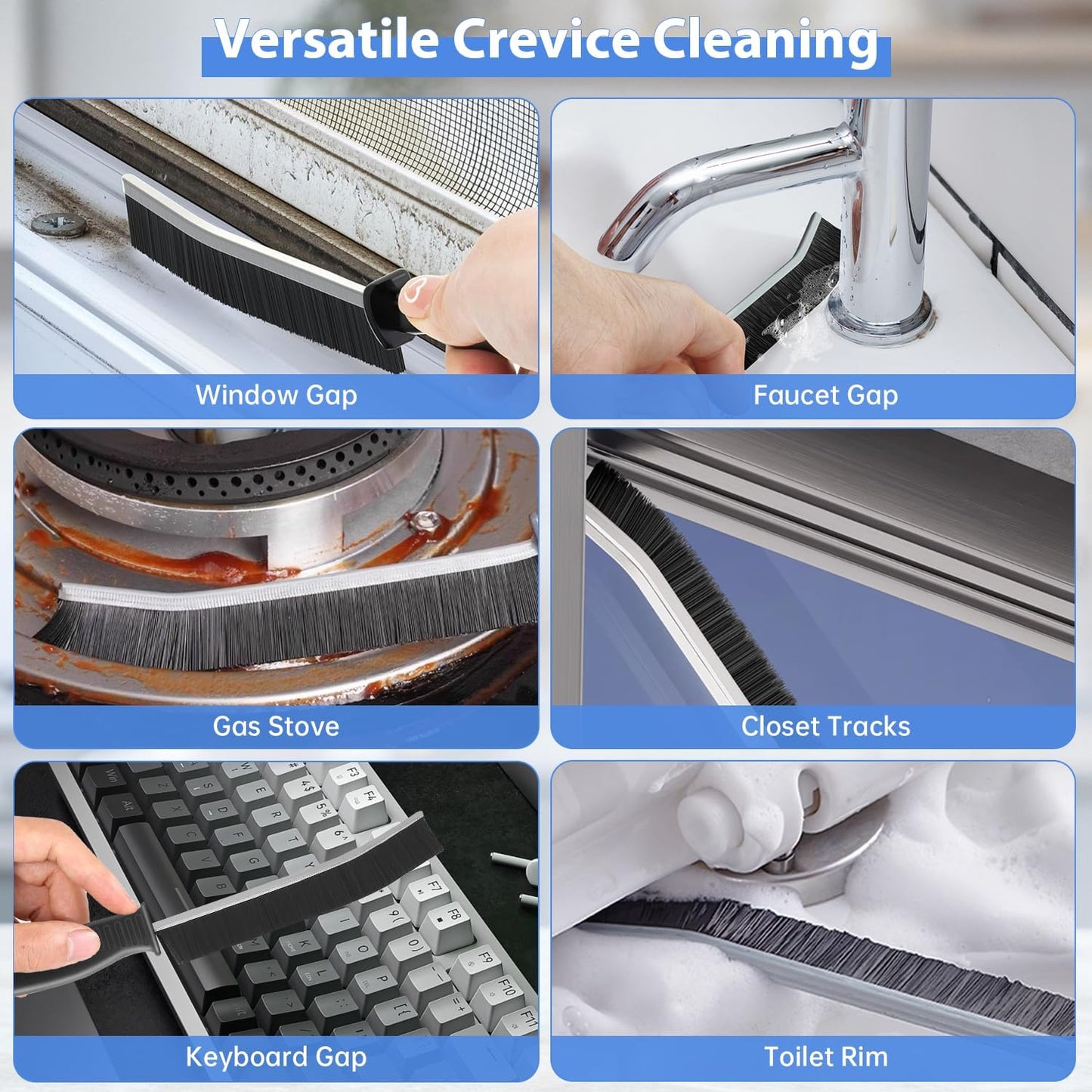 PUFTEM Crevice Cleaning Brush, Hard Bristle Multifunctional Cleaning Brush Tool, Gap Scrub Brush, Cleaning Tools for Narrow Gaps, Grout, Tile Seams, Window Tracks, Car Vents, 3PCS (3)