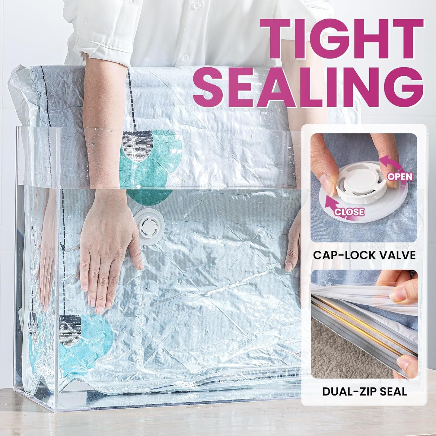 TAILI 8 Pack Jumbo Vacuum Storage Bags, 39x28 inch, LONG SIDE ZIP Vacuum Seal Bags for Clothing, Space Saver for Beddings, Comforters, Blankets, Pillows