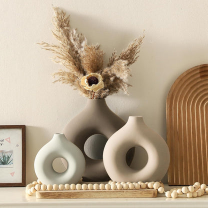 Vanselia Ceramic Vase Home Table Decor - Flower Vases Set of 3 Small Living Room Centerpiece Decorations for Shelf Bedroom Office Kitchen Dining Desk Modern Aesthetic Farmhouse Decorative (Classic)