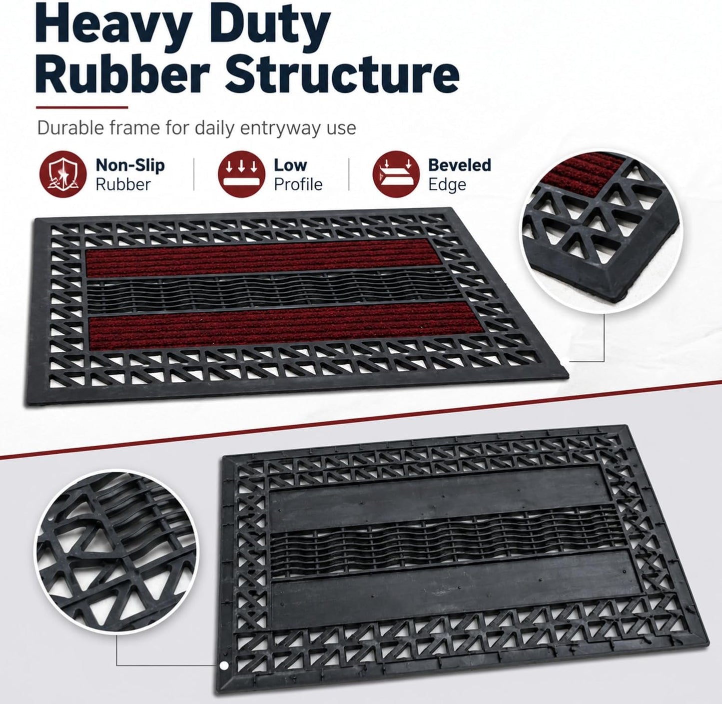 ROOM127 Outdoor Doormat, 28.3" x 17.3" Heavy Duty Rubber Scraper Mat | Absorbent Strips with Open Drainage, Low Profile Non-Slip Indoor Outdoor Entry Rug for Front Door Patio Garage Mudroom