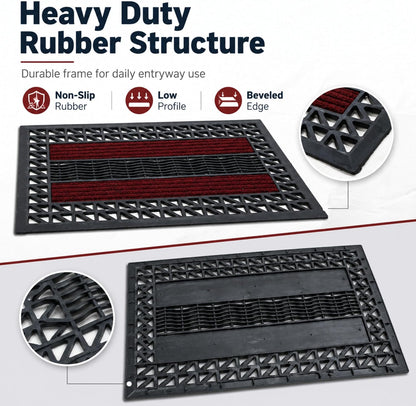 ROOM127 Outdoor Doormat, 28.3" x 17.3" Heavy Duty Rubber Scraper Mat | Absorbent Strips with Open Drainage, Low Profile Non-Slip Indoor Outdoor Entry Rug for Front Door Patio Garage Mudroom