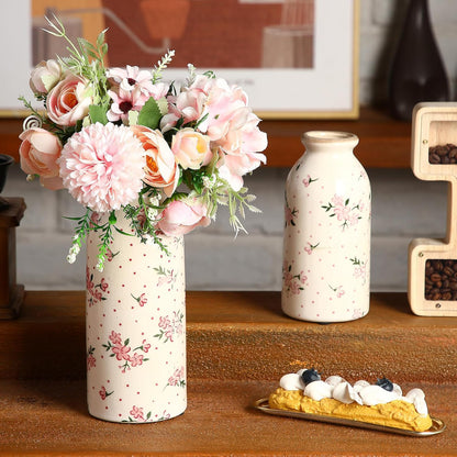 2 Pcs Ceramic Small Vase Rustic Farmhouse Vase Boho Vases Home Decoration for Your Kitchen Bedroom Office Bathroom & Shelf Centerpiece Table Decorative(Simplicity)