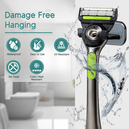 Hook LAB Strong Adhesive Shower Razor Holder, 2-Pack Waterproof Wall Hooks for Bathroom, Reusable & Removable No-Drill Hook for Razors, Towels & Accessories – Works on Tile, Glass & Metal - Black