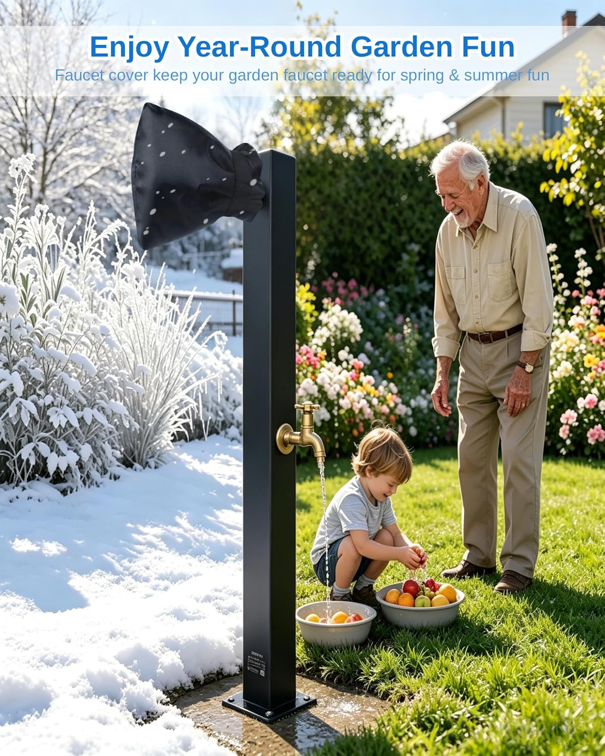 Outdoor Faucet Covers for Winter Freeze Protection, Upgraded Thicken 8.5" H x 6.1" W Outside Garden Faucet Socks for Winter Waterproof Reusable Hose Bibs Insulated Spigot Cover, 2 Pack Black