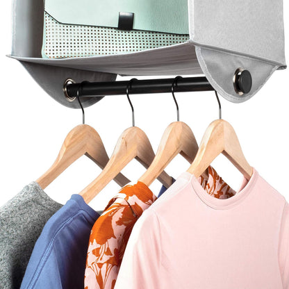 HOLDN’ STORAGE Hanging Closet Organizer with Garment Rod – Heavy Duty 4-Shelf Hanging Shelves for Clothes, Sweaters & Shoes, Reinforced 600D Fabric Storage Unit with Built-in Clothing Rod, Grey