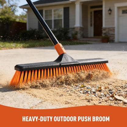 CLEANHOME 18" Push Broom Outdoor Heavy Duty for Garages,Driveways and Decks | With Extendable Long Handle, Stiff Bristle Broom, Industrial,Wide
