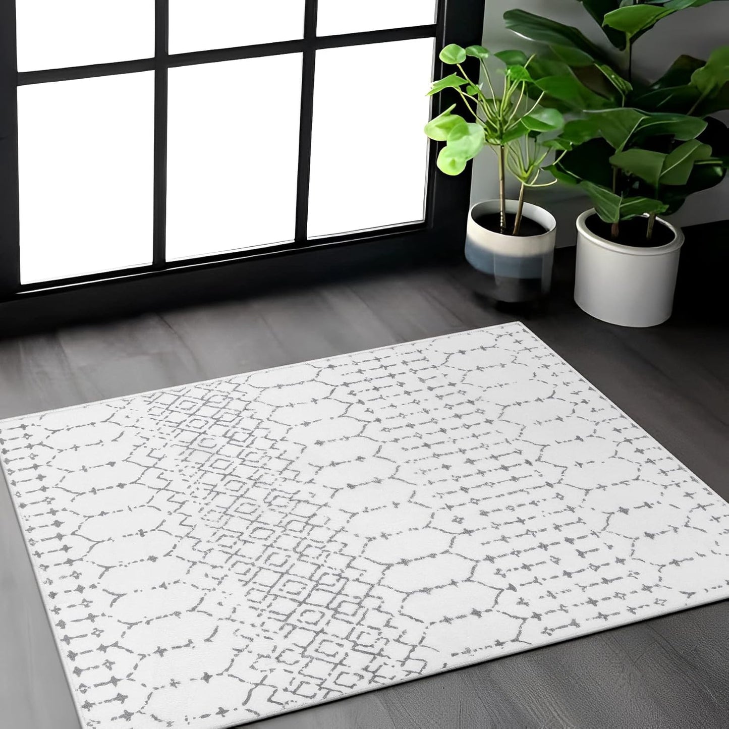 Lahome Moroccan Entry Rug 2x3, Non-Slip Washable Front Indoor Door Mat Rubber Backing Low-Profile Door Rugs, Small Geometric Print Distressed for Entryway Bathroom Kitchen, Black Hana