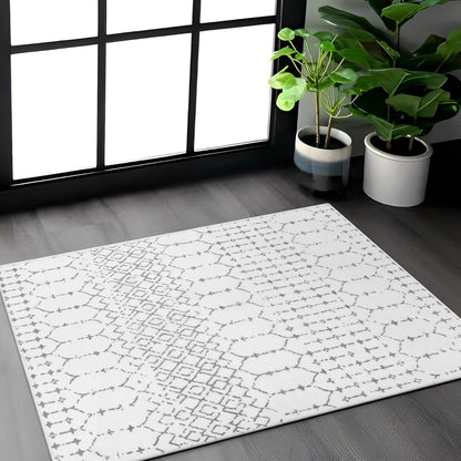 Lahome Moroccan Entry Rug 2x3, Non-Slip Washable Front Indoor Door Mat Rubber Backing Low-Profile Door Rugs, Small Geometric Print Distressed for Entryway Bathroom Kitchen, Black Hana