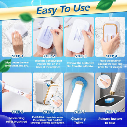 Disposable Toilet Cleaning Brush - Toilet Bowl Cleaner Wand and Holder Set with 60 Refills, Wall Mounted Clean Stick Brush Heads Kit with Handle for Bathroom Bathtub Cleaning System