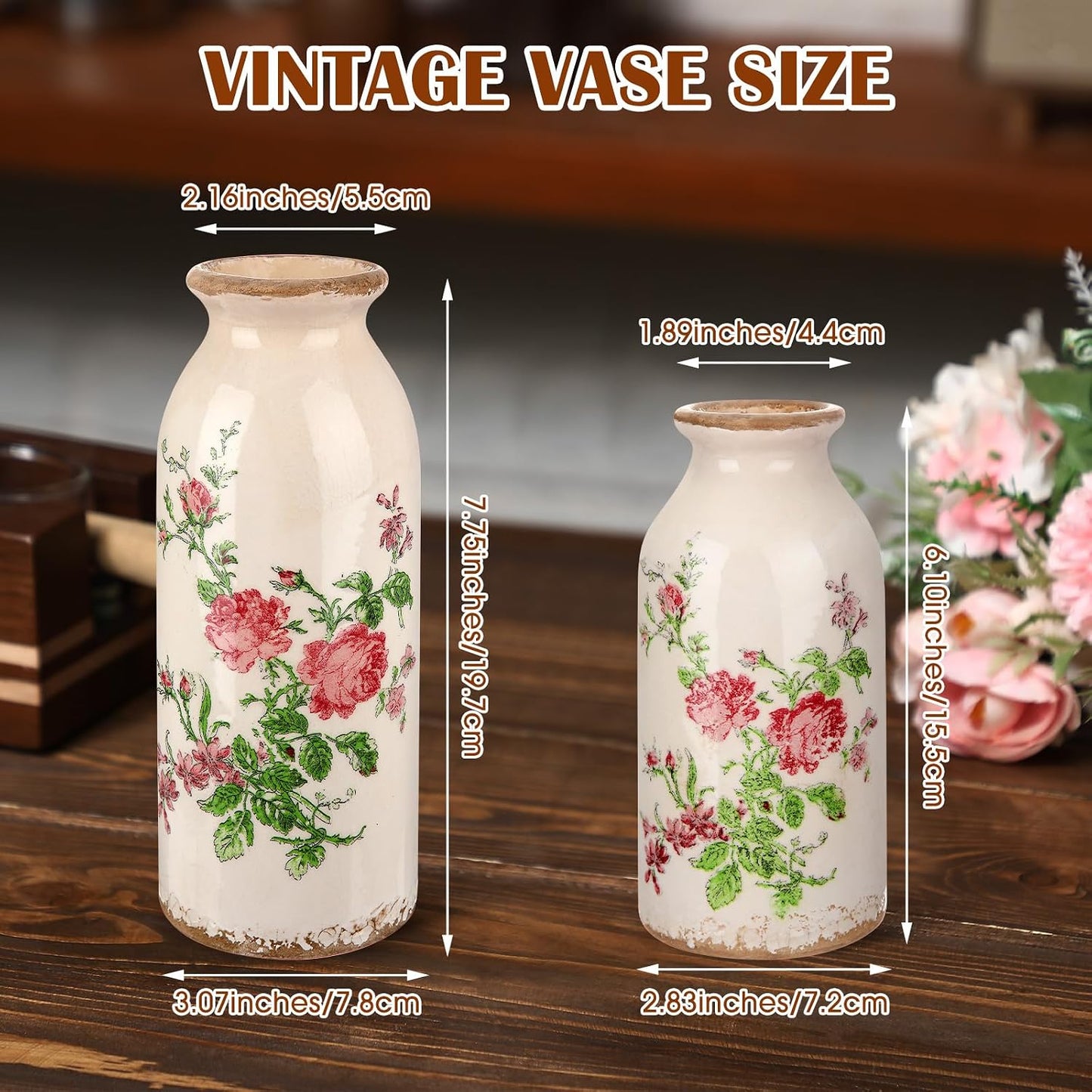2 Pcs Ceramic Small Vase Rustic Farmhouse Vase Boho Vases Home Decoration for Your Kitchen Bedroom Office Bathroom & Shelf Centerpiece Table Decorative(Simplicity)
